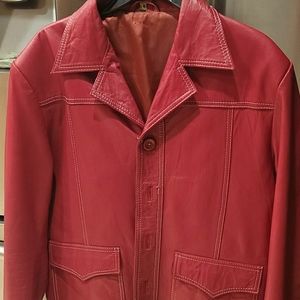 Red leather button front jacket